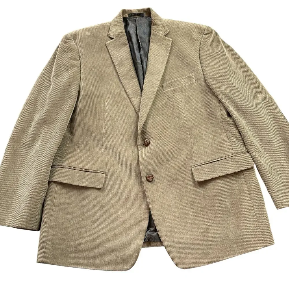 Lauren Ralph Lauren Men’s Tan Corduroy Blazer 46R Elbow Patches Paisley Lining - Picture 2 of 14